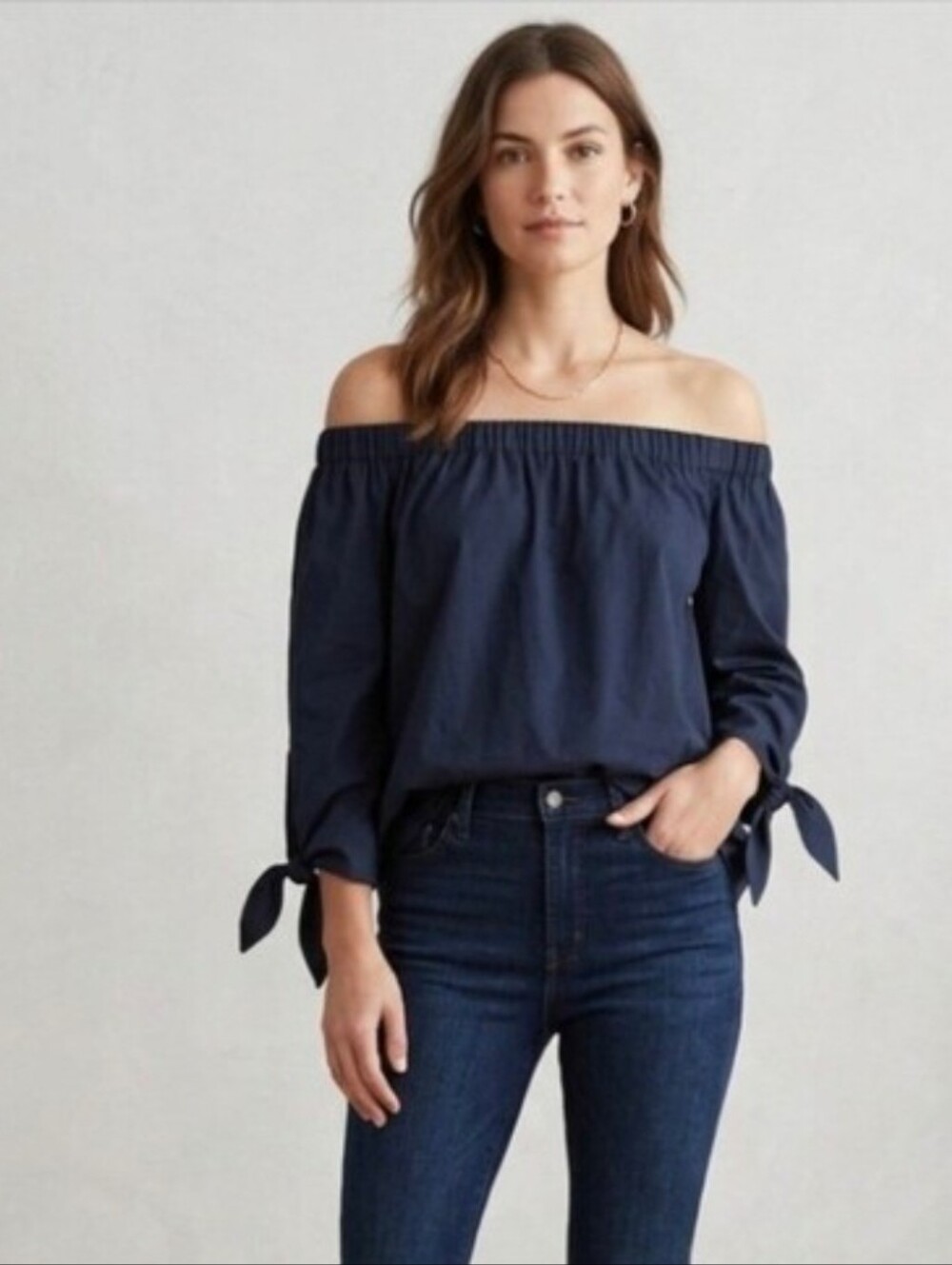 Free People 100% Cotton Women TOP  Off-the-Shoulder Tie-Sleeve Blouse